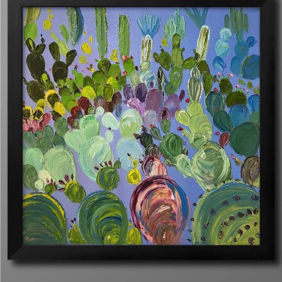 Purple Cactus Desert Garden painting 20x20” Original Oil On Canvas Palette Knife - Picture 4 of 7